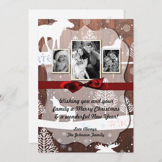 5x7クリスマスクリスマスディアーウッドバックdoeフォトカード シーズンカード (正面/裏面)