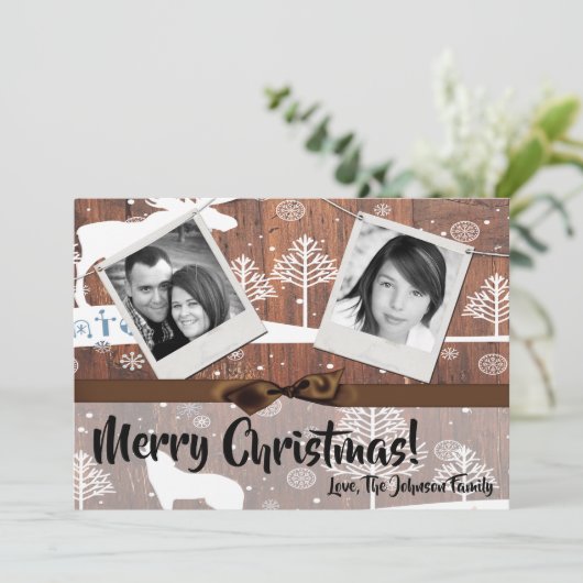 5x7クリスマスクリスマスディアーウッドバックdoeフォトカード シーズンカード (スタンド正面)