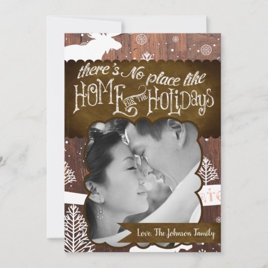 5x7クリスマスクリスマスディアーウッドバックdoeフォトカード シーズンカード (正面)