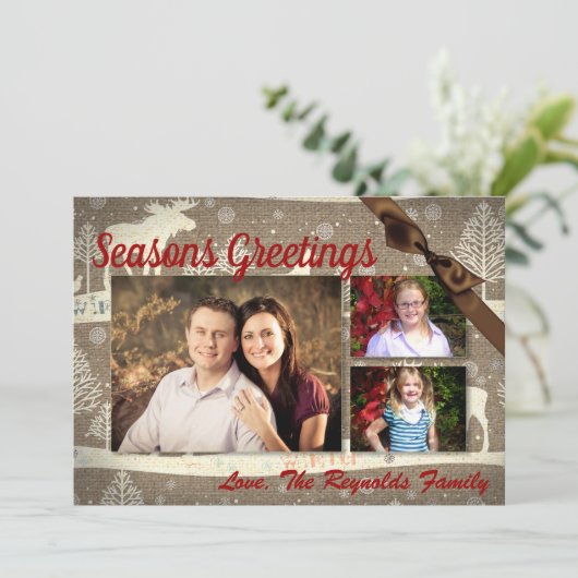 5x7クリスマスクリスマスバーラップディアドードバックPHOTOカード シーズンカード (スタンド正面)