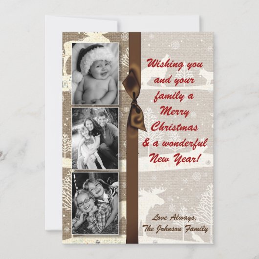 5x7クリスマスクリスマスバーラップディアドードバックPHOTOカード シーズンカード (正面)