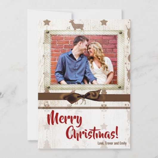 5x7クリスマスクリスマスバーラップディアドードバックPHOTOカード シーズンカード (正面)