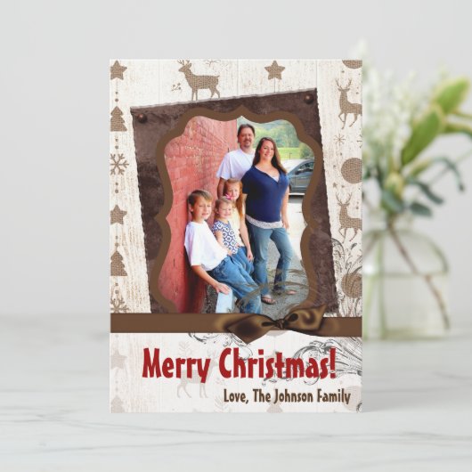 5x7クリスマスクリスマスバーラップディアドードバックPHOTOカード シーズンカード (スタンド正面)