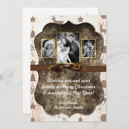 5x7クリスマスクリスマスバーラップディアドードバックPHOTOカード シーズンカード (正面/裏面)