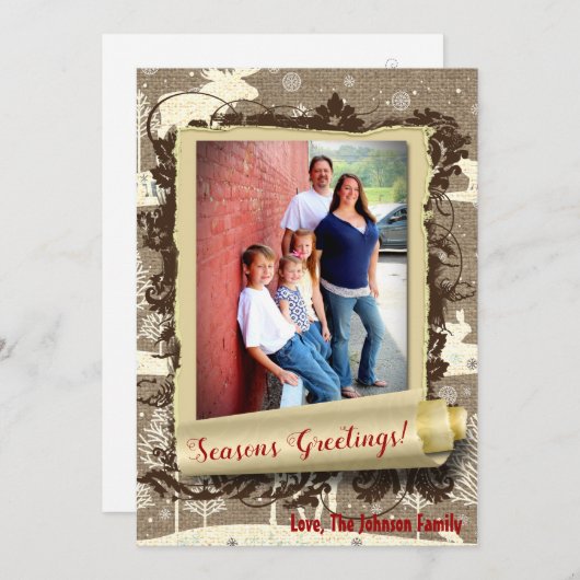 5x7クリスマスクリスマスバーラップディアドードバックPHOTOカード シーズンカード (正面/裏面)