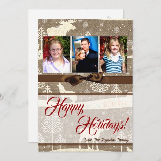 5x7クリスマスクリスマスバーラップディアドードバックPHOTOカード シーズンカード (正面/裏面)