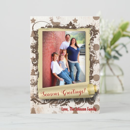 5x7クリスマスクリスマスバーラップディアドードバックPHOTOカード シーズンカード (スタンド正面)