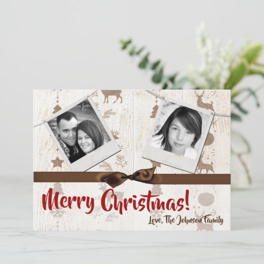 5x7クリスマスクリスマスバーラップディアドードバックPHOTOカード シーズンカード (スタンド正面)