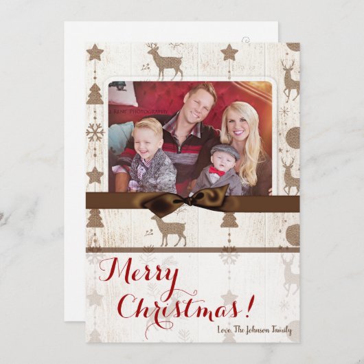 5x7クリスマスクリスマスバーラップディアドードバックPHOTOカード シーズンカード (正面/裏面)