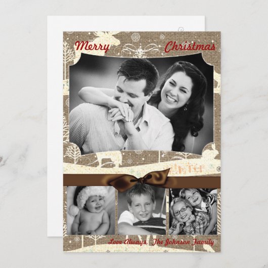 5x7クリスマスクリスマスバーラップディアドードバックPHOTOカード シーズンカード (正面/裏面)