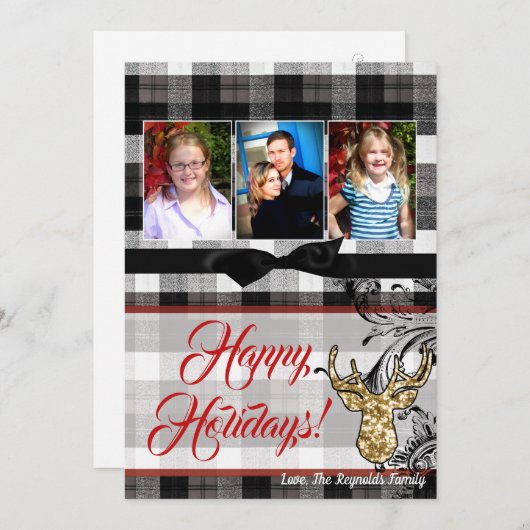 5x7クリスマスクリスマスブラックプライド鹿PHOTOカード シーズンカード (正面/裏面)