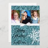 5x7クリスマスクリスマスブルーグリッターシルバーフォトカード シーズンカード (正面/裏面)