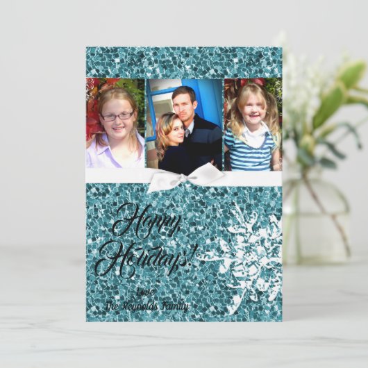 5x7クリスマスクリスマスブルーグリッターシルバーフォトカード シーズンカード (スタンド正面)