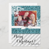 5x7クリスマスクリスマスブルーグリッタースノーフラフォトPHOTOカード シーズンカード (正面/裏面)