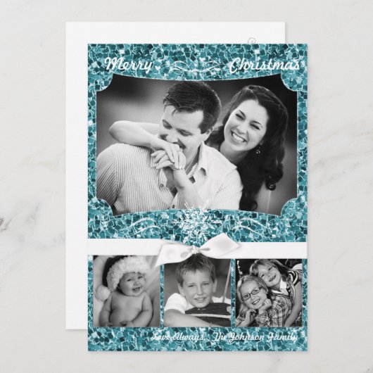5x7クリスマスクリスマスブルーグリッタースノーフラフォトPHOTOカード シーズンカード (正面/裏面)