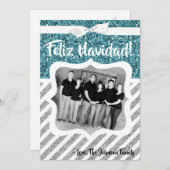 5x7クリスマスクリスマスブルーグリッタースノーフラフォトPHOTOカード シーズンカード (正面/裏面)