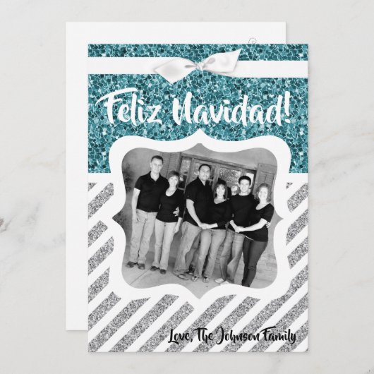 5x7クリスマスクリスマスブルーグリッタースノーフラフォトPHOTOカード シーズンカード (正面/裏面)