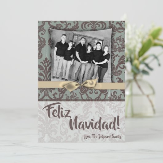 5x7クリスマスクリスマスブルーダマスク生地PHOTOカード シーズンカード (スタンド正面)