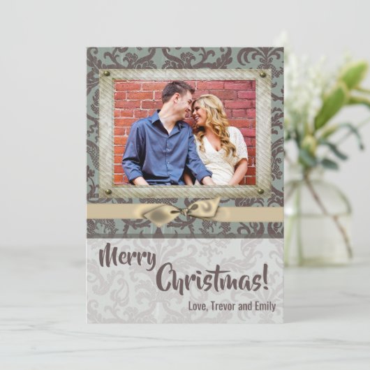 5x7クリスマスクリスマスブルーダマスク生地PHOTOカード シーズンカード (スタンド正面)