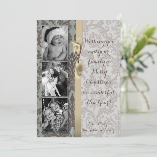 5x7クリスマスクリスマスブルーダマスク生地PHOTOカード シーズンカード (スタンド正面)