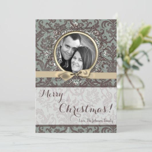 5x7クリスマスクリスマスブルーダマスク生地PHOTOカード シーズンカード (スタンド正面)