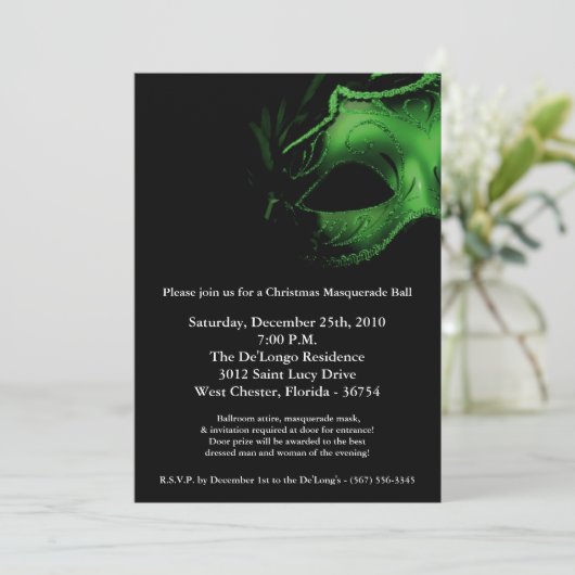 5x7クリスマスクリスマスマスカレードボールマスク招待状 招待状 (スタンド正面)