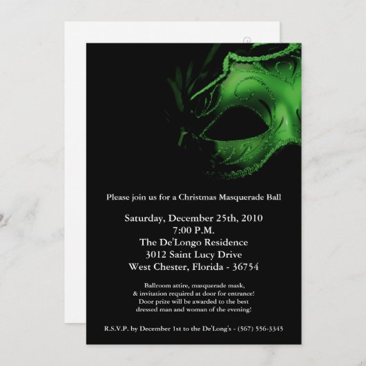 5x7クリスマスクリスマスマスカレードボールマスク招待状 招待状 (正面/裏面)