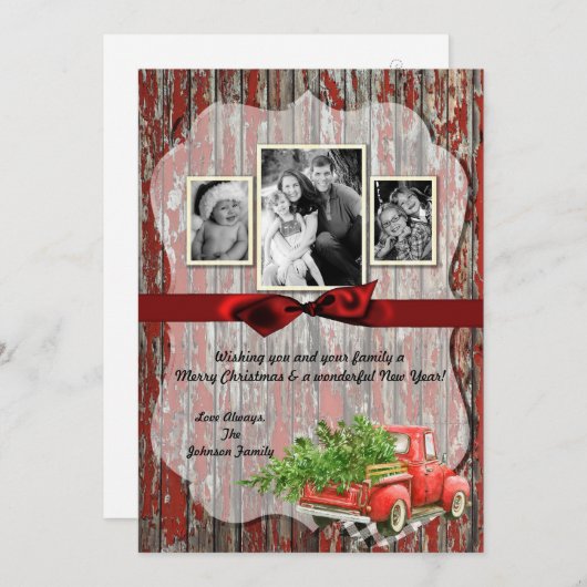 5x7クリスマスクリスマスレッドクリスマストラックフォトカード シーズンカード (正面/裏面)