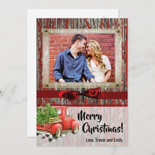5x7クリスマスクリスマスレッドクリスマストラックフォトカード シーズンカード (正面/裏面)