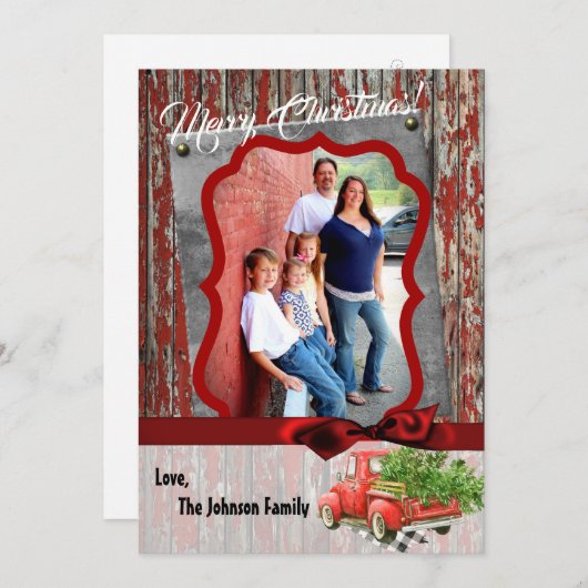 5x7クリスマスクリスマスレッドクリスマストラックPHOTOカード シーズンカード (正面/裏面)