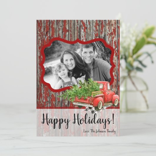 5x7クリスマスクリスマスレッドクリスマストラックPHOTOカード シーズンカード (スタンド正面)