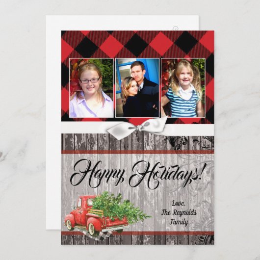 5x7クリスマスクリスマスレッドクリスマストラックPHOTOカード シーズンカード (正面/裏面)