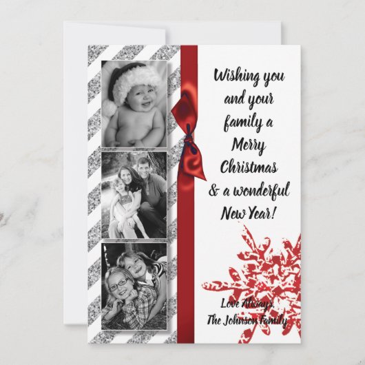 5x7クリスマスクリスマスレッドグリッタースノウハウPHOTOカード シーズンカード (正面)