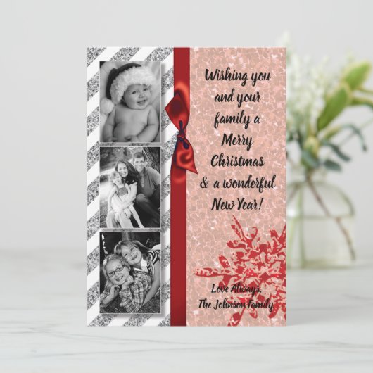 5x7クリスマスクリスマスレッドグリッタースノウハウPHOTOカード シーズンカード (スタンド正面)