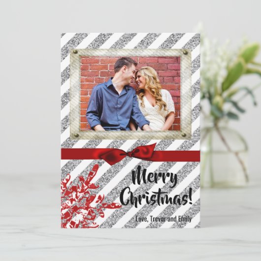 5x7クリスマスクリスマスレッドグリッタースノウハウPHOTOカード シーズンカード (スタンド正面)