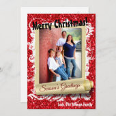 5x7クリスマスクリスマスレッドグリッタースノウハウPHOTOカード シーズンカード (正面/裏面)