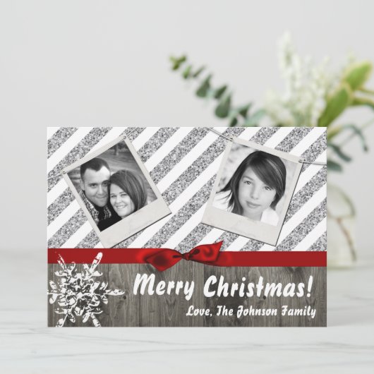 5x7クリスマスクリスマスレッドグリッタースノウハウPHOTOカード シーズンカード (スタンド正面)