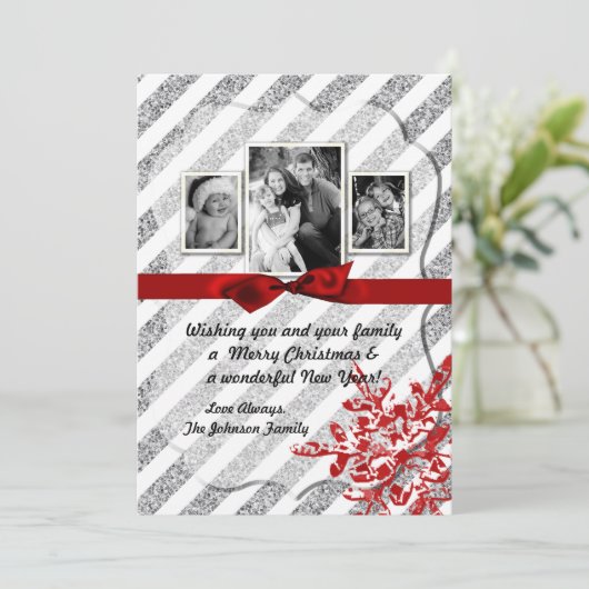 5x7クリスマスクリスマスレッドグリッタースノウハウPHOTOカード シーズンカード (スタンド正面)