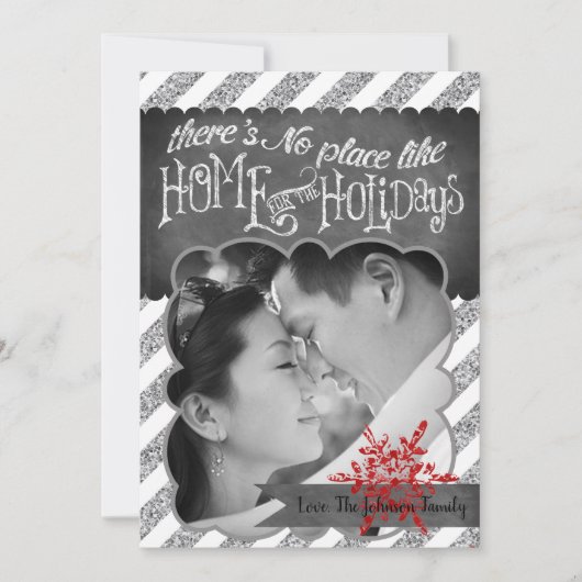 5x7クリスマスクリスマスレッドグリッタースノウハウPHOTOカード シーズンカード (正面)