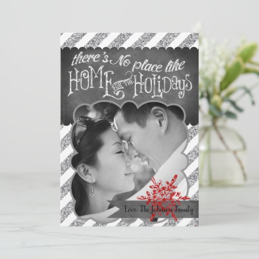 5x7クリスマスクリスマスレッドグリッタースノウハウPHOTOカード シーズンカード (スタンド正面)