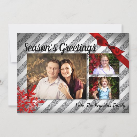 5x7クリスマスクリスマスレッドグリッタースノウハウPHOTOカード シーズンカード (正面)