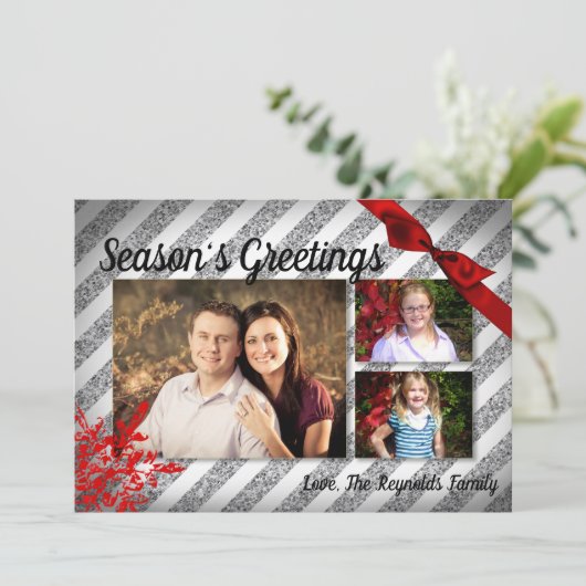 5x7クリスマスクリスマスレッドグリッタースノウハウPHOTOカード シーズンカード (スタンド正面)