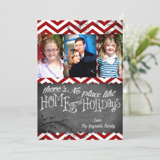 5x7クリスマスクリスマスレッドシェブロンChalkboaフォトカード シーズンカード (スタンド正面)