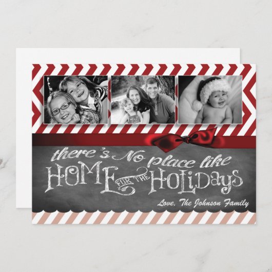 5x7クリスマスクリスマスレッドシェブロンChalkboaフォトカード シーズンカード (正面/裏面)
