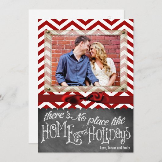 5x7クリスマスクリスマスレッドシェブロンChalkboaフォトカード シーズンカード (正面/裏面)