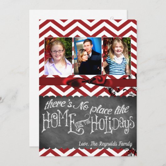 5x7クリスマスクリスマスレッドシェブロンChalkboaフォトカード シーズンカード (正面/裏面)