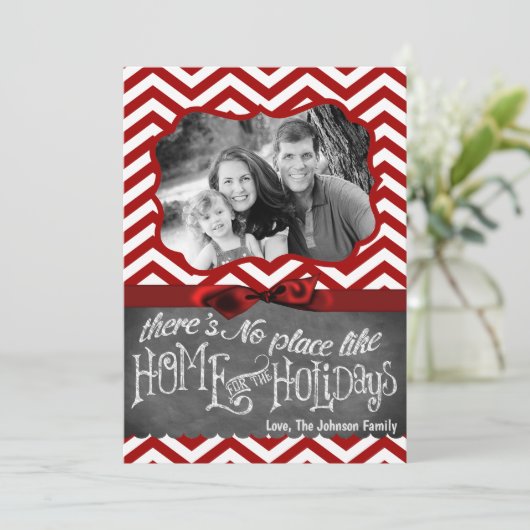 5x7クリスマスクリスマスレッドシェブロンChalkboaフォトカード シーズンカード (スタンド正面)
