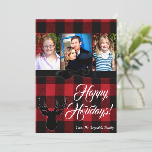 5x7クリスマスクリスマスレッドブラックプライド鹿PHOTOカード シーズンカード (スタンド正面)