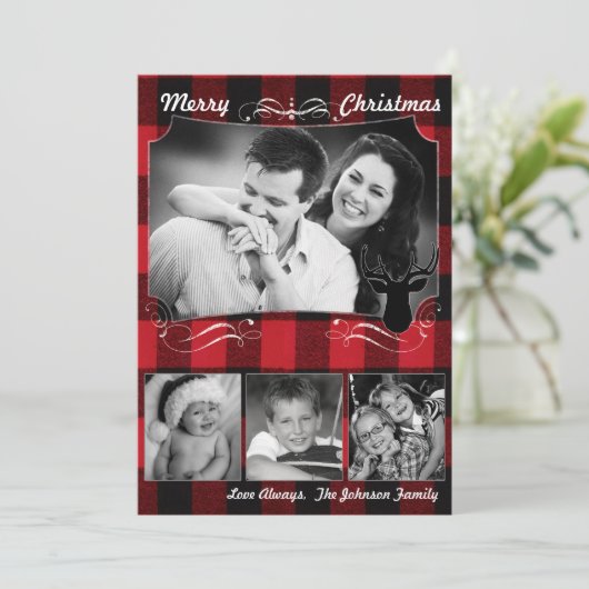5x7クリスマスクリスマスレッドブラックプライド鹿PHOTOカード シーズンカード (スタンド正面)