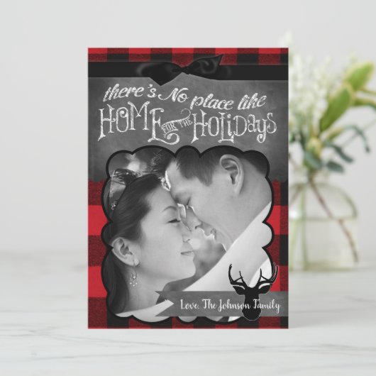5x7クリスマスクリスマスレッドブラックプライド鹿PHOTOカード シーズンカード (スタンド正面)